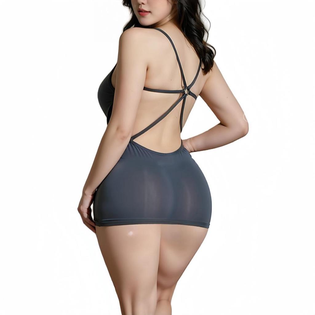 Rochie Mini Lungă Bodycon Mulate pe Corp, Sexy, cu Spatele Gol, Tip Halter, Transparentă, fără Mâneci, Dintr-o Bucată pentru Femei