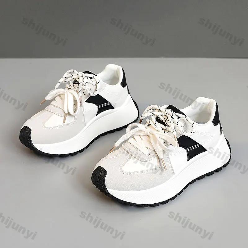 Módní dámské robustní kožené tenisky Nová móda Mix barev Platformové sportovní boty Dámské ležérní silná podrážka Běžecké boty Zapatos Mujer