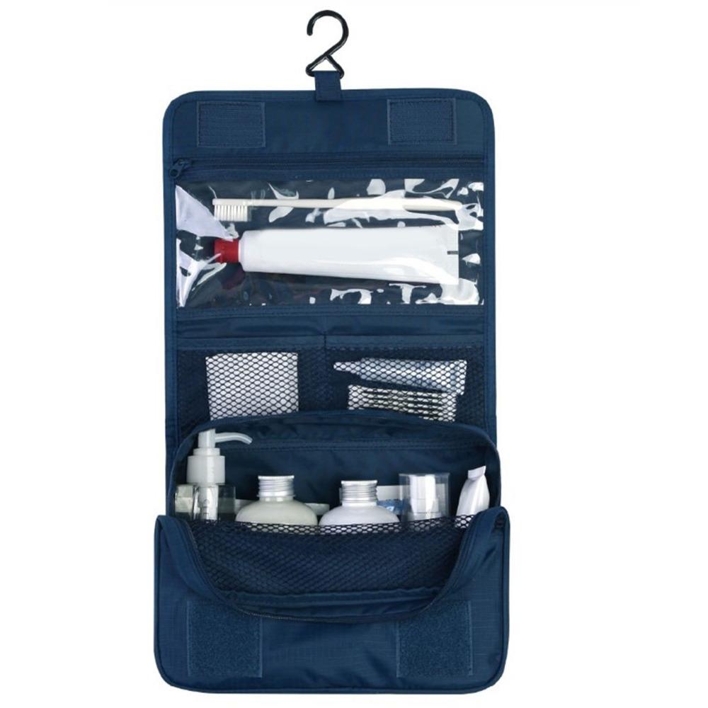 Navy Blue Hanging Toiletry Bag Polyester Waterproof Cosmetic Bag Multifunctional Pockets Foldable Foldable Makeup Bag Travel