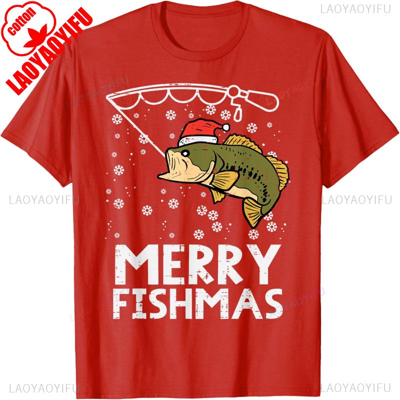 Merry Christmas Fishmas Funny Fish Fishing Xmas Dad Unisex Loose TShirt Casual Style Unisexs Graphic Tshirts Tops Tee Shirt Short S