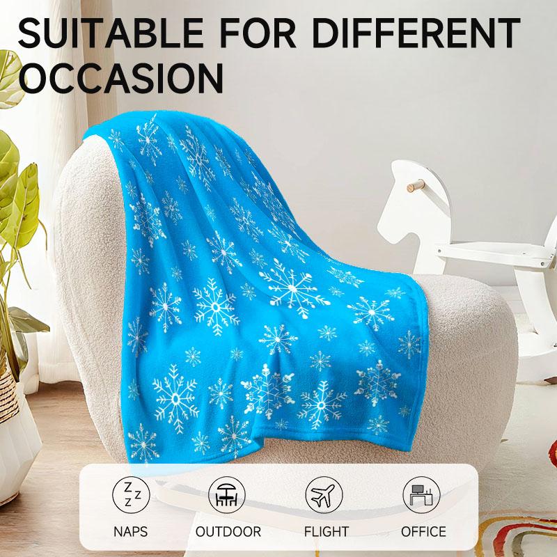 1 x Cozy Blue Christmas Blanket with White Snowflake Design - Flannel Blanket for Sofa, Camping, Warming, Office, Nap,
