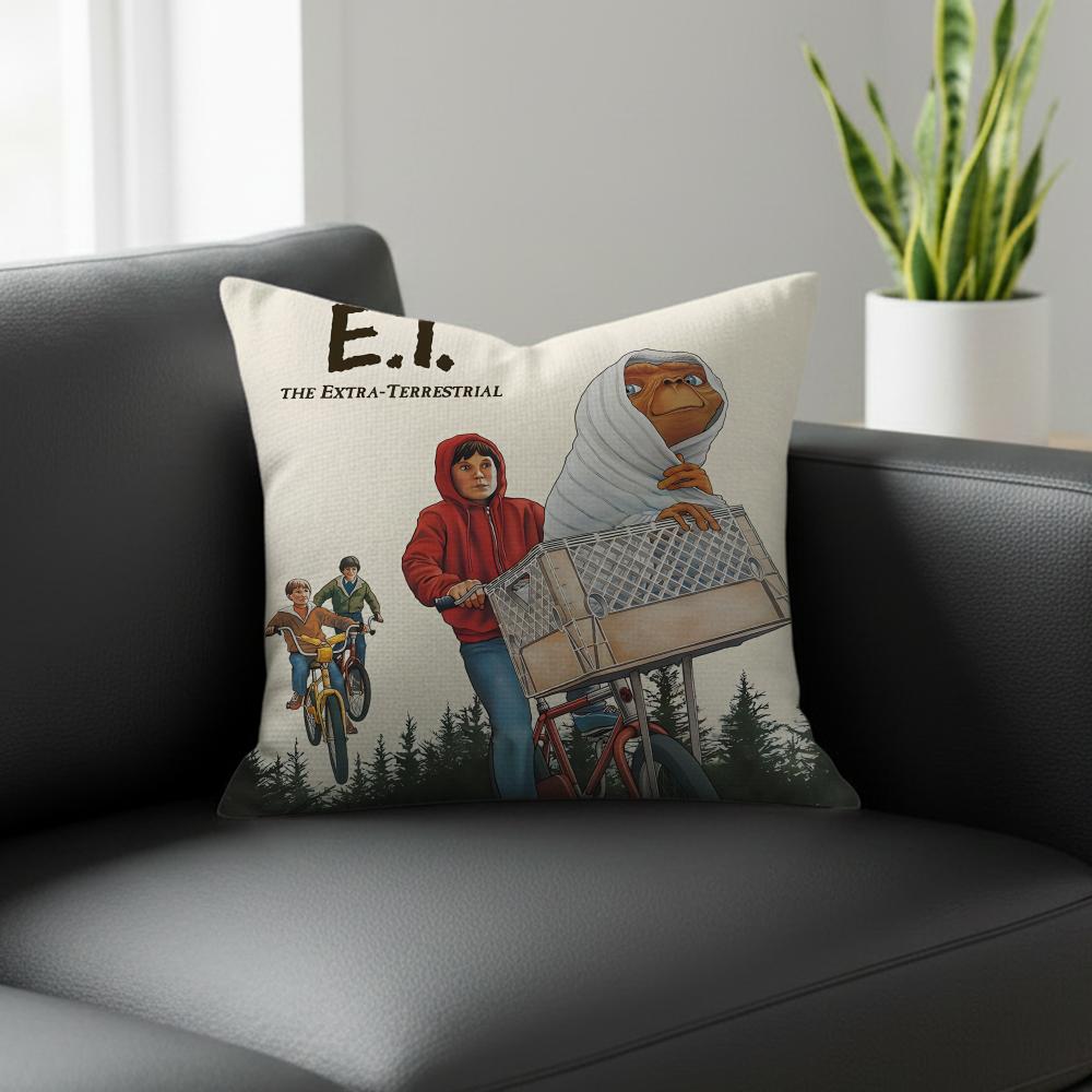 Movie ET the ExtraTerrestrial Cushion Cover Natural Linen Pillowcase Set AllinOne Decor for Sofa Bedroom Chair