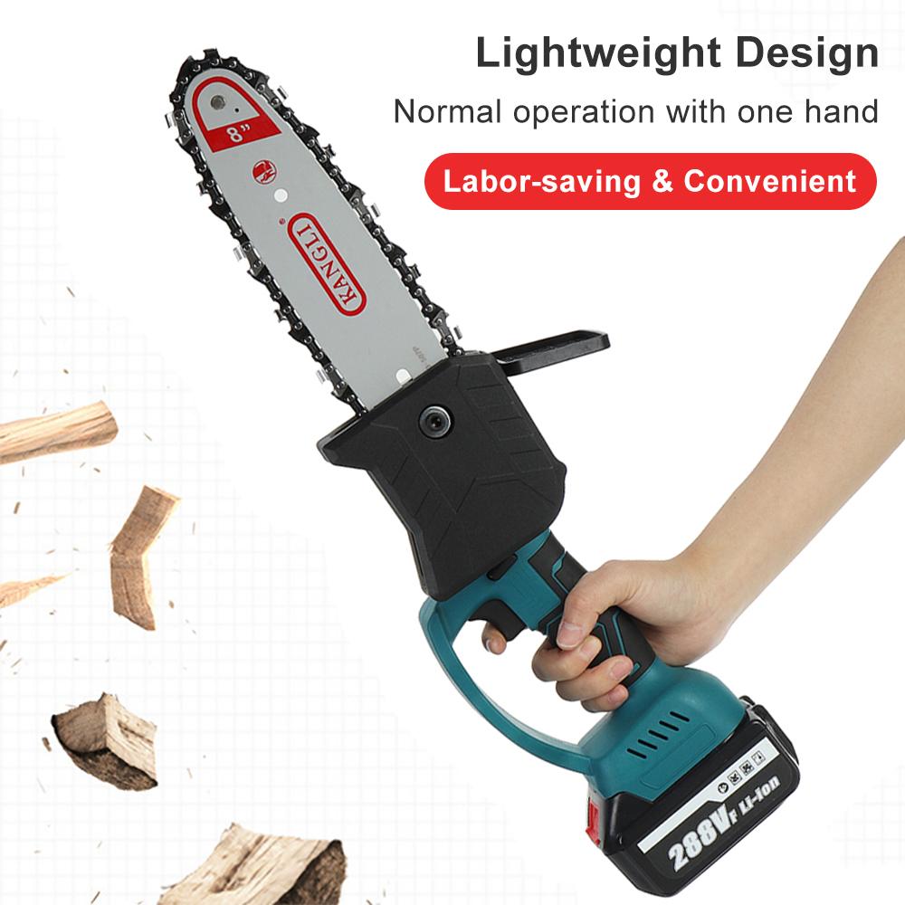 8 Inches Rechargeable Brushless Electric Saw Chainsaw with Battery 1500W Woodworking Cutter Tools For Battery 288V