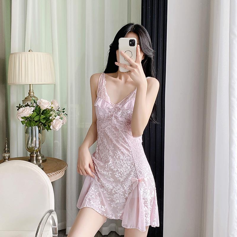 2025 Summer Ice Silk Camisole & Lace Trim Nightdress: Women's Sexy & Comfortable Two-Piece Home Wear Set