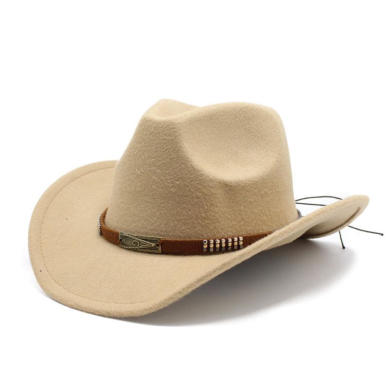 Woolen Jazz Hat Metal Belt Cowboy Hat Roller Hat Men'S And Women'S Western Cowboy Gift Hat