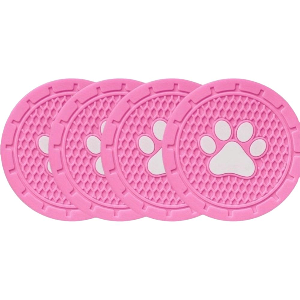 4pcs Strong Wear-Resistan Car Cup Holder Coaster Paw Print Design Universal Cup Mats  Most Vehicles