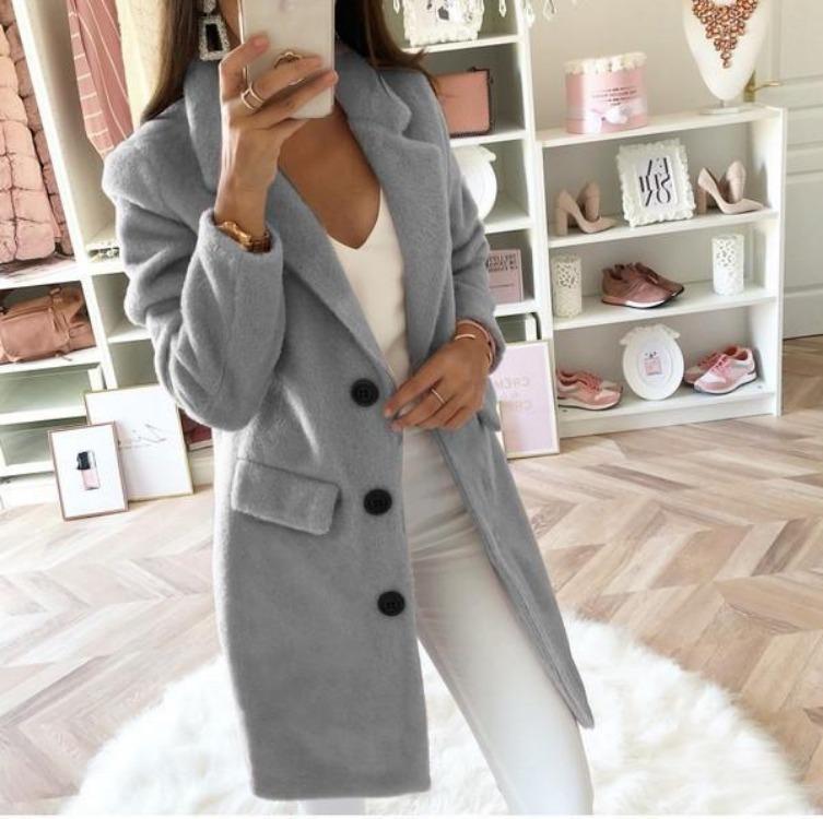 Winter Women Double Breasted Wool Coat Suit Collar Autumn Warm Fashion Outerwear