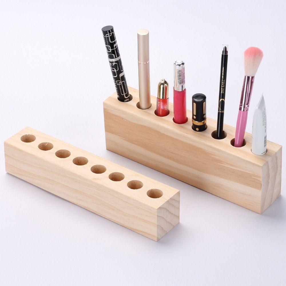8 Grids Wooden Lipstick Organizer Household Toothbrush Holder Brush Display Case  Desk Accessories