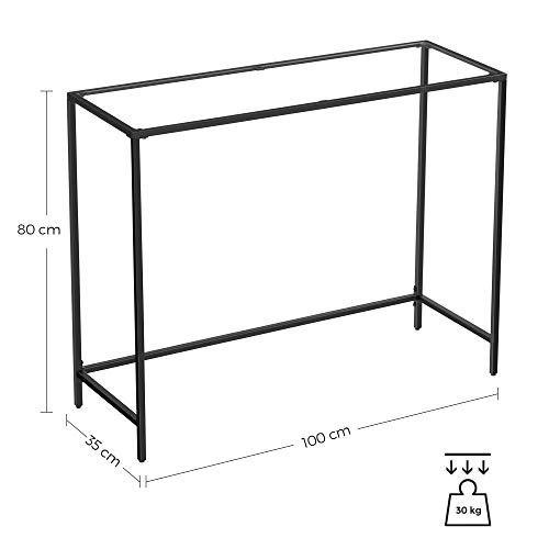 Console Table, Tempered Glass Table, Modern Sofa or Hall Table, Metal Frame, Adjustable Legs, For Living Room,