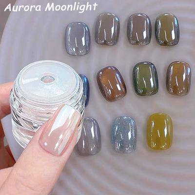 1 burk Plätering Aurora Chrome Nail Powder Högglans Moonlight Mirror Fint Glitter Pigment Aurora Pearl Gnuggande Damm Krom Naglar