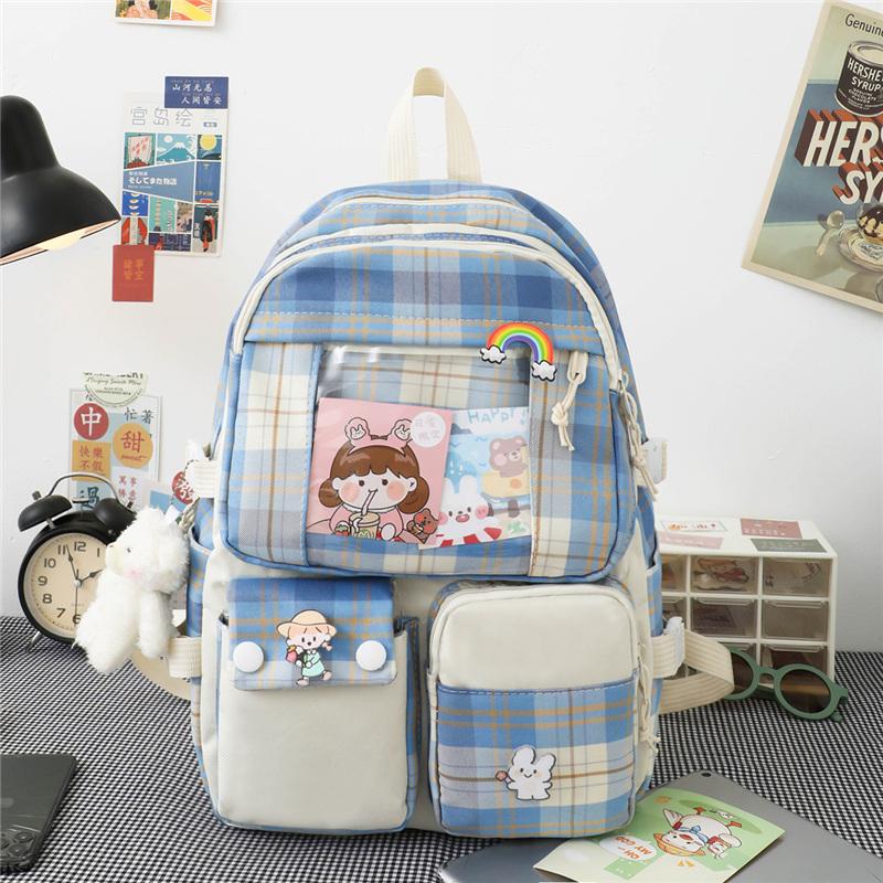 Five-piece Bag Girl Student Plaid Backpack For Junior High School Students