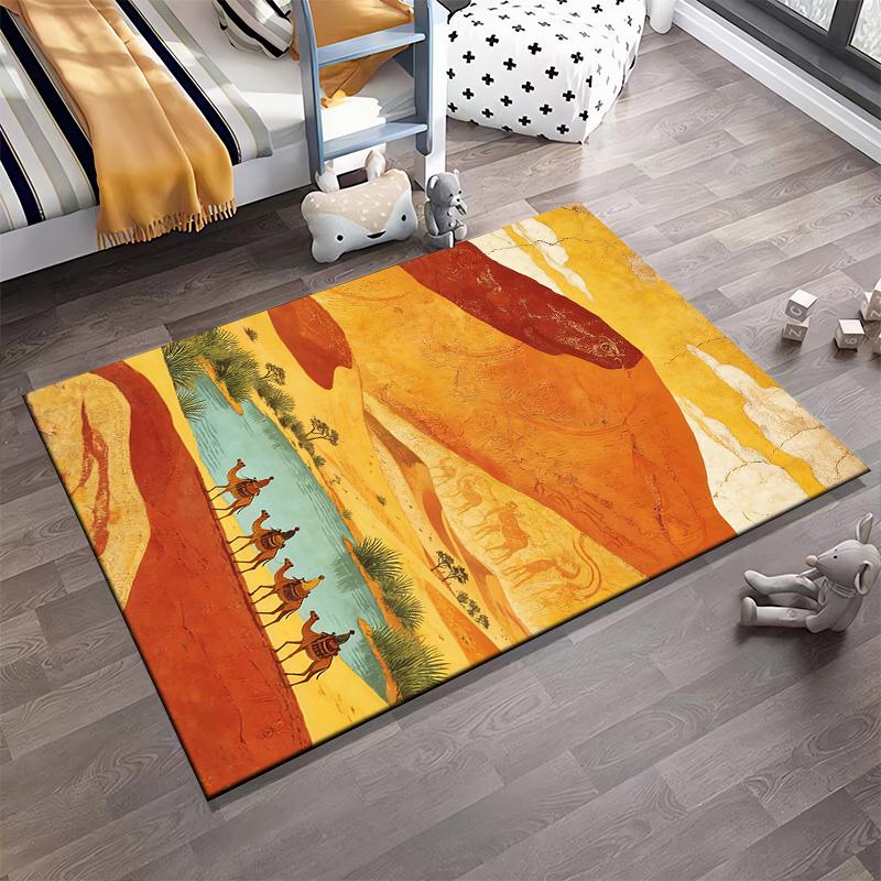 Wüstenlandschaft Teppich mit Kamelen, Lebendige Farben, Einzigartiges Design Geeignet für die Verwendung als Antirutsch für Wohnzimmer Schlafzimmer Sofas