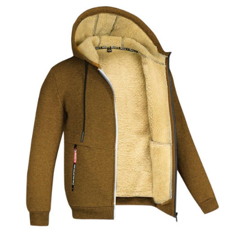 Lamb Velvet Autumn and Winter Sweater Men's Hooded Solid Color Jacket Plus Velvet Thickened Clothes