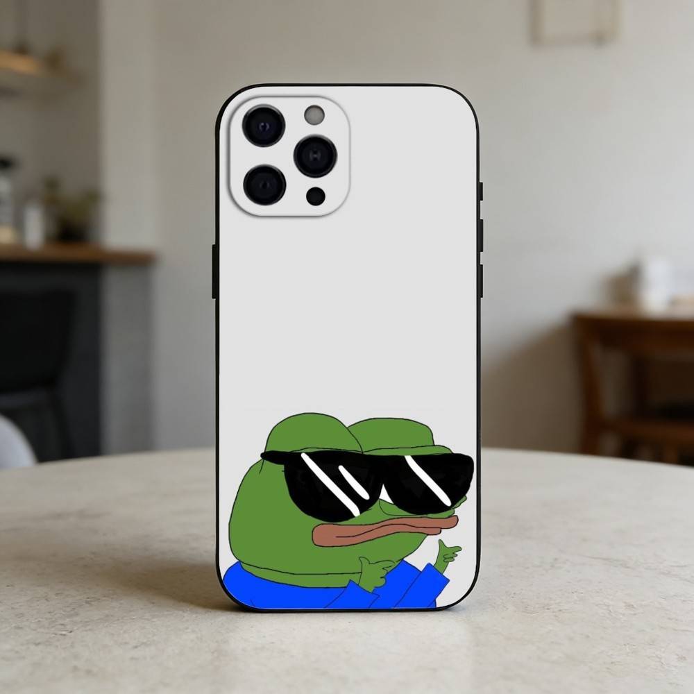 Funny Pepe the Frog Phone Case For iPhone 17,16,15,14,13,12,11 Plus,Pro Max,SE4Soft Silicone Black Cover