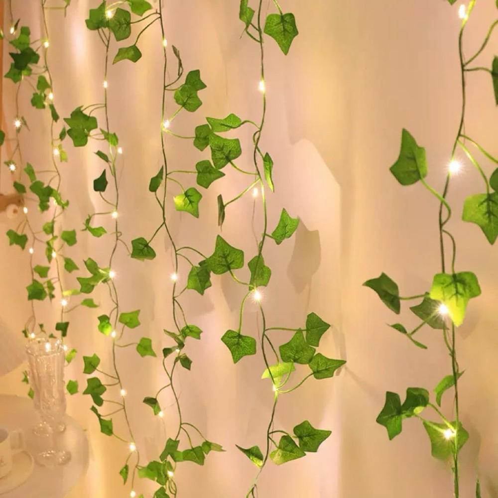 LED Willow Leaf Curtain Lights with USB, Indoor Hanging Decorative Lights for a Warm Atmosphere