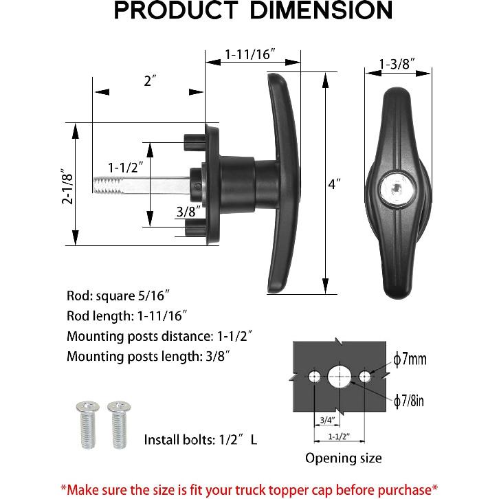 Truck Cap T-Handle Lock For Camper Shell Replacement Locking Latch Parts, Truck Bed Topper Door Locking Accessories Kit With Keys - L&R