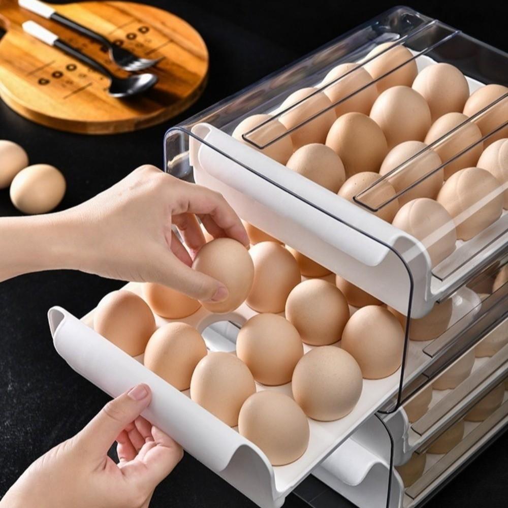 Transparent Egg Storage Box Double Layer Kitchen Organizer Rack Drawer Style Egg Box  Home Use