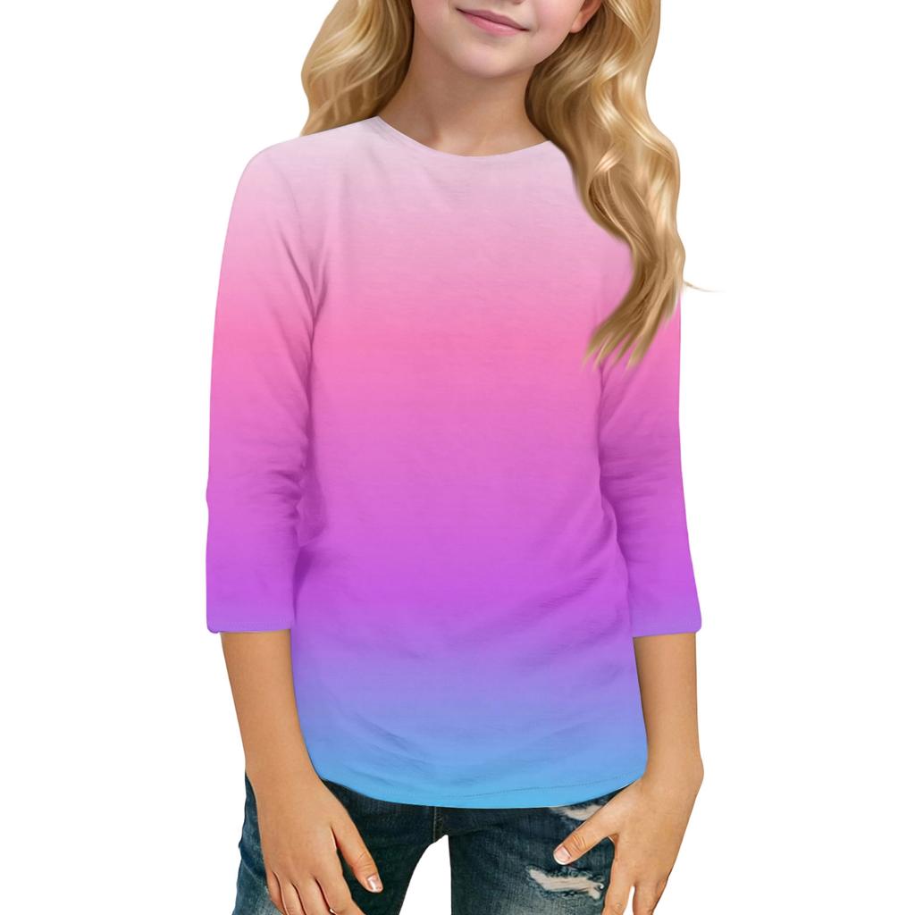 Kinder Freizeit Sieben-Viertel-Ärmel Rundhals Mode T-Shirt Top