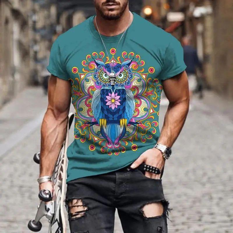 

Летняя новая креативная футболка с рисунком совы с 3D-принтом, уличная, повседневная, веселая, большого размера, с круглым вырезом, коротким рукавом, дышащая футболка 6XL