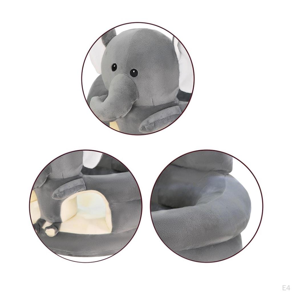 Baby Seat Chair Cover Plush Fabric Animal Shaped Infant Floor Slipcover Elephant Beige
