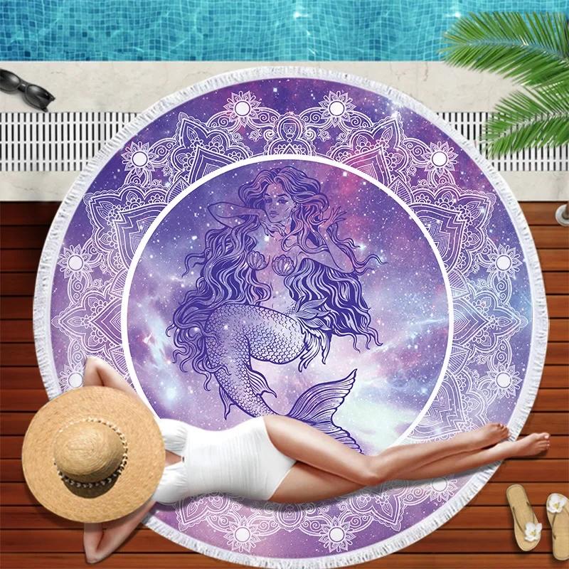 Summer Round Beach Towel Galaxy Starry Sky Bath Shower Towels Bikini Cover Up Beach Towel Sand Free Pool Towels