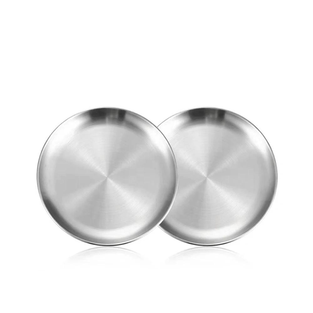 2 Pièces Acier Inoxydable Plat de Table Plateau de Camping Pique-nique Anti-salissure Cuisine Bar Vaisselle Plateau pour Fruits Snacks Gâteaux Accessoires de Cuisine