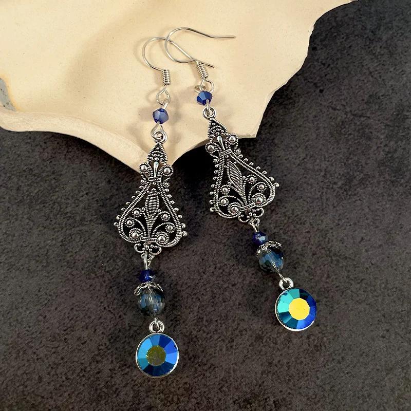 Bohemian Ethnic Indian Earrings Jewelry Women Alloy Hollow Carved Gypsy Rhinestones Boho Vintage Long Earrings