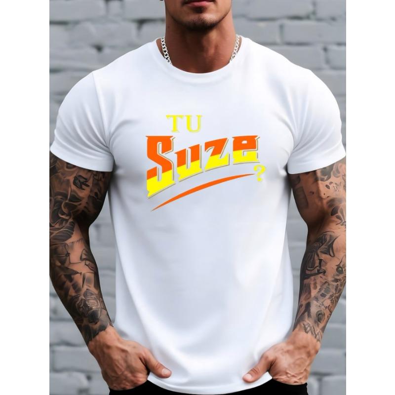

European sizes Men s Suze Print Short Sleeve T-Shirt - Soft Breathable Black Casual Tee with Iconic Suze, Round Neck Short Cut Top 4XL білий