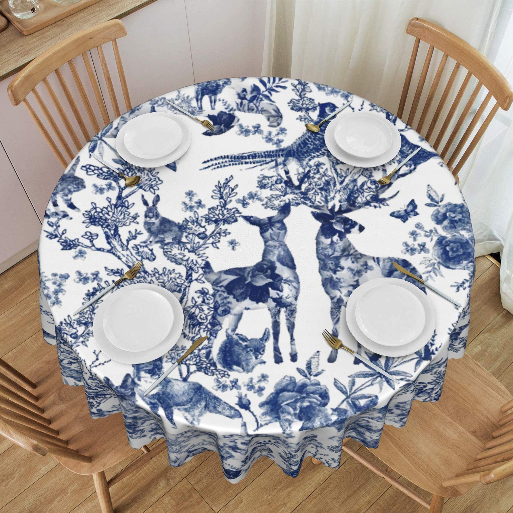 Круглая Винтажная Французская Скатерть Toile De Jouy Маслостойкая Скатерть 60 дюймов Чехол на Стол для Кухни Столовой 70inch(178cm) gray