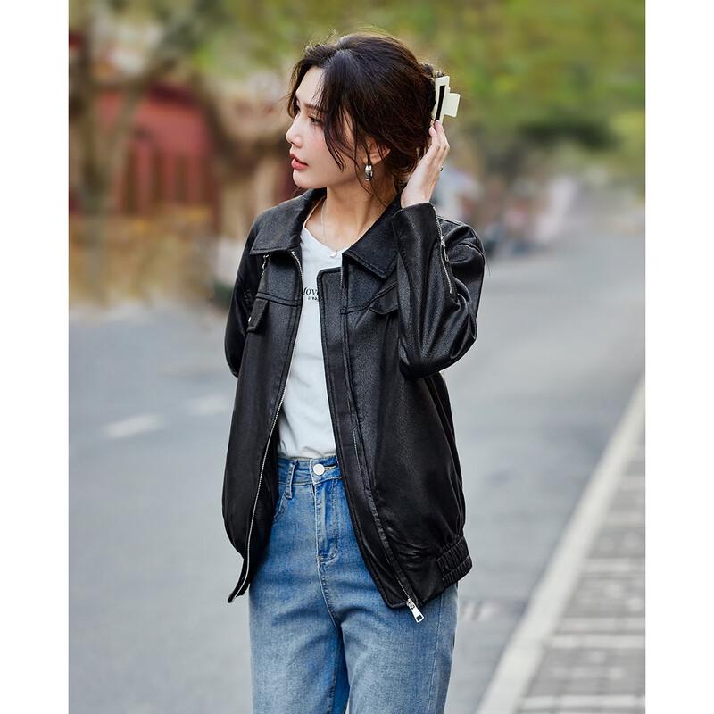 TERRE BLEUE Women's Short PU Leather Biker Jacket