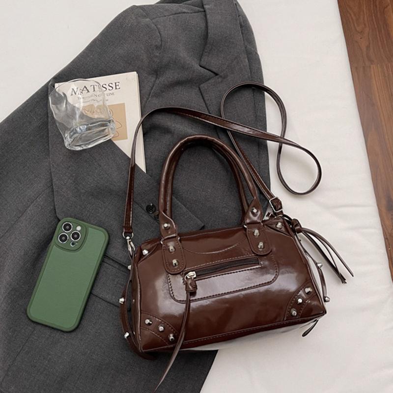 Faux Leather Solid Color Large Capacity Hobos Shoulder Bags for Women High Quality Versatile Undearm Ruched Handle Bags