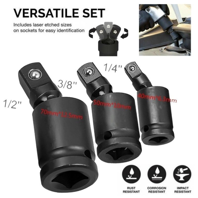 360 Degree Swivel Knuckle Joint Air Impact 1/2 3/8 1/4 Inch Wobble Retractable Socket Adapter For Pneumatic Wrench Tool