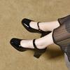  Women Cute High Quality Spring Light Brown Buckle Strap Square Heel Shoes Lady Casual Wine Red Comfort Heel Shoe Ab752