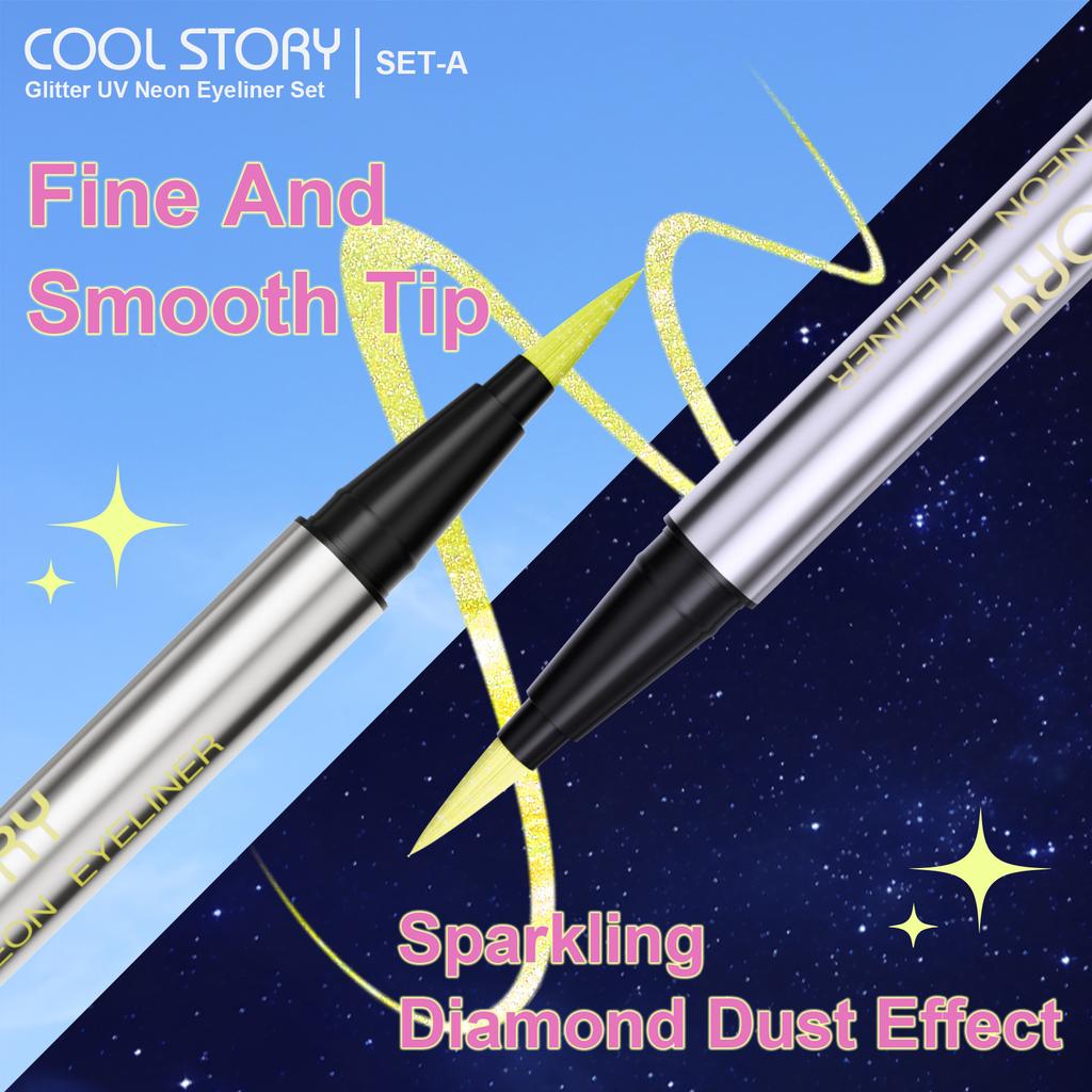 3 Pearlescent Fluorescent Eyeliner Set UV Face Color Lasting Quick Drying Waterproof Sweat Body Painting Suitable for Stage Halloween