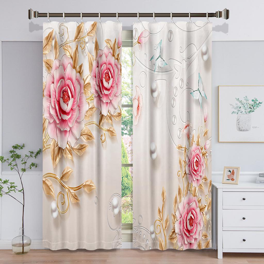 Květinové okenní závěsy Reliéfní květiny Fialové květiny Luxusní a elegantní Tenké závěsy pro dekor obývacího pokoje Dekor ložnice