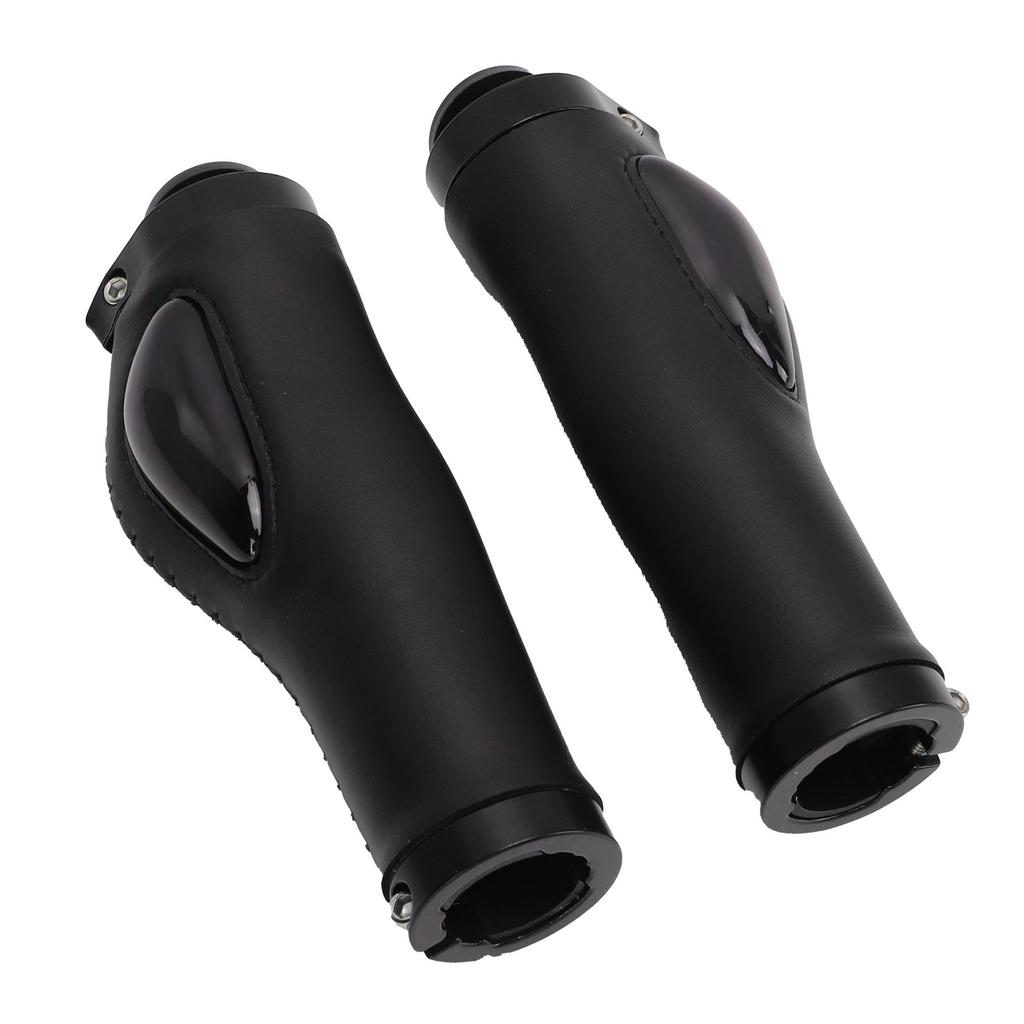 Leather Bike Handle Grips Bilateral Lock Shock Absorption Black for Mountain Road Bike Accessories