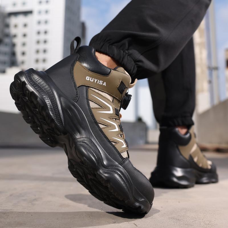 Men's High-Top Rotating Buckle Work Safety Shoes Oil-Resistant Anti-Smash Anti-Puncture Durable.