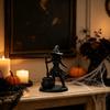 3D Printed Witch Statue Halloween Cauldron Figurine, Spooky with Black Pot, Fantasy Table Ornament Gothic Small Desktop for Tabletop Mantel