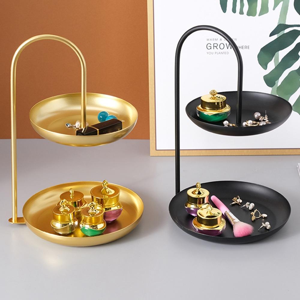 Sturdy Iron Serving Tray Stable Support Smooth Display Tray Multiple Color Dual Tier Layer Structure Storage Tray