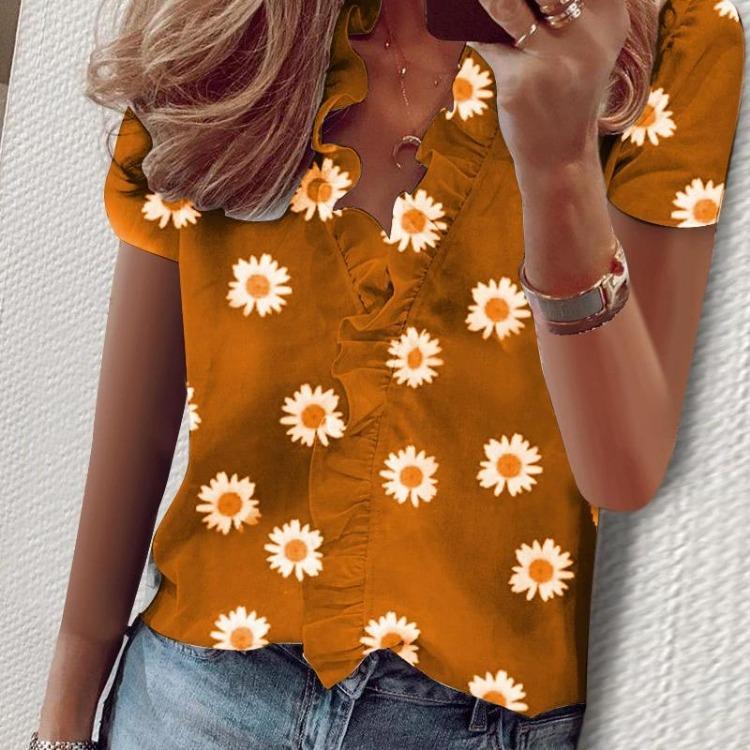 Frühling und Sommer Neues Kurzarm Rüschenhemd Mode Damen Bluse