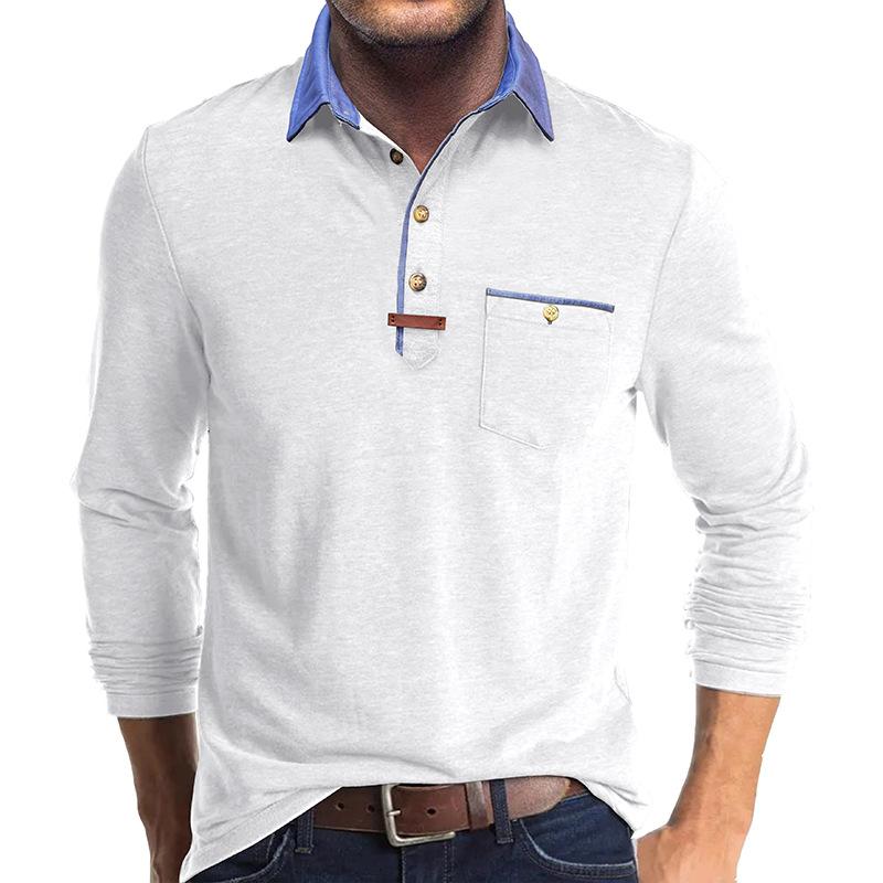 Men’S Long Sleeve Polo Shirt Casual Slim Fit Henley Collar T-Shirt With Pocket Smart Blend Tops