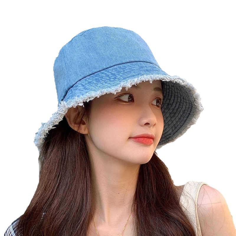 Women's Retro Distressed Denim Bucket Hat - Versatile, Casual Sunshade for Spring & Autumn