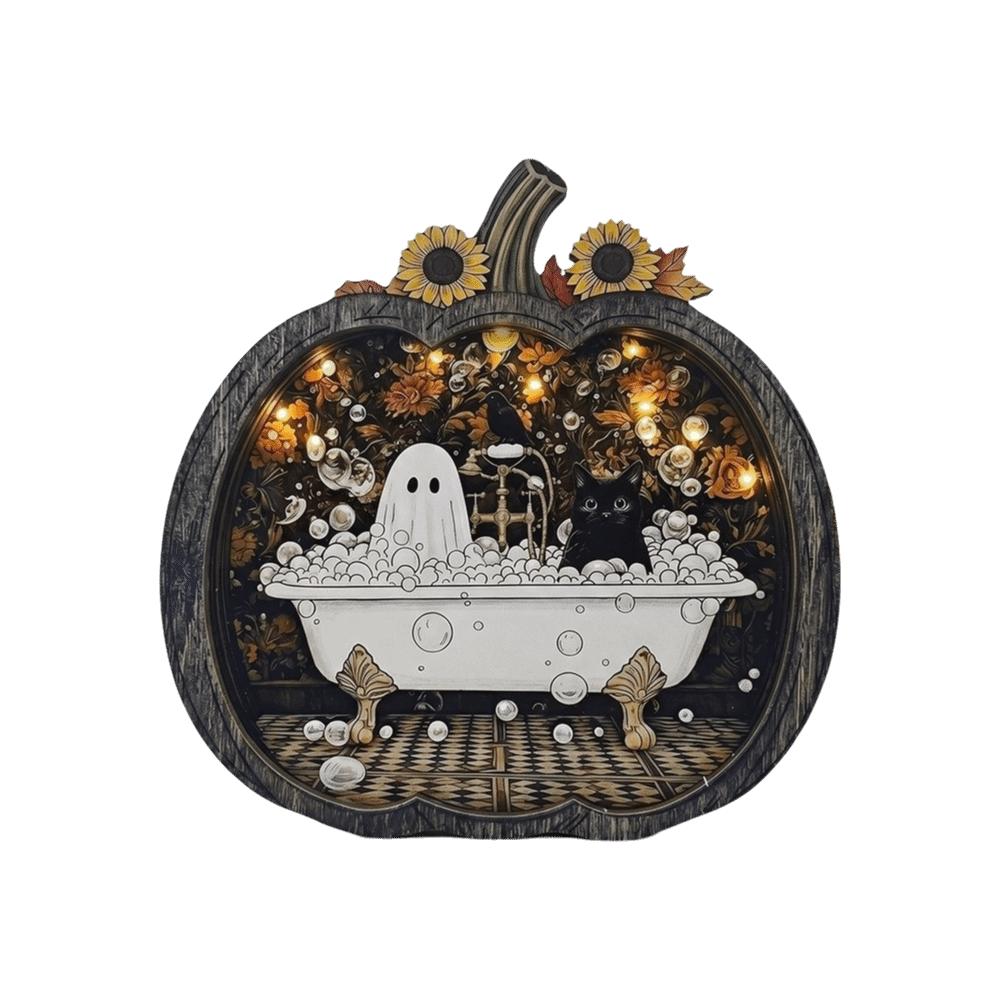 2D Flat Desktop Decoration Wooden Halloween Decorative Plate Funny Pumpkin Ornament Home