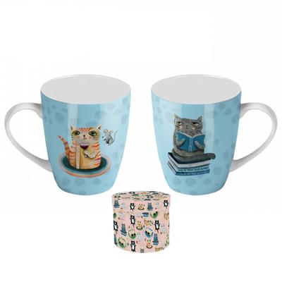 [A1992] - Conjunto caneca de porcelana 'Allen Designs' azul (gato) - 8x10cm