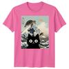 Black Cat Sea Turtle Kai Nichi Bei Yaki Japanese Art Ukiyoe Style Graphic Tee