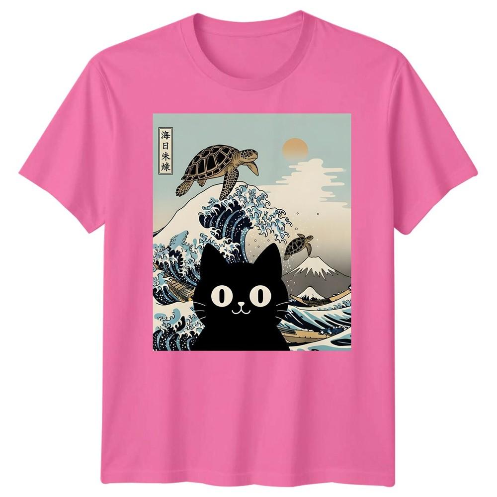 Black Cat Sea Turtle Kai Nichi Bei Yaki Japanese Art Ukiyoe Style Graphic Tee