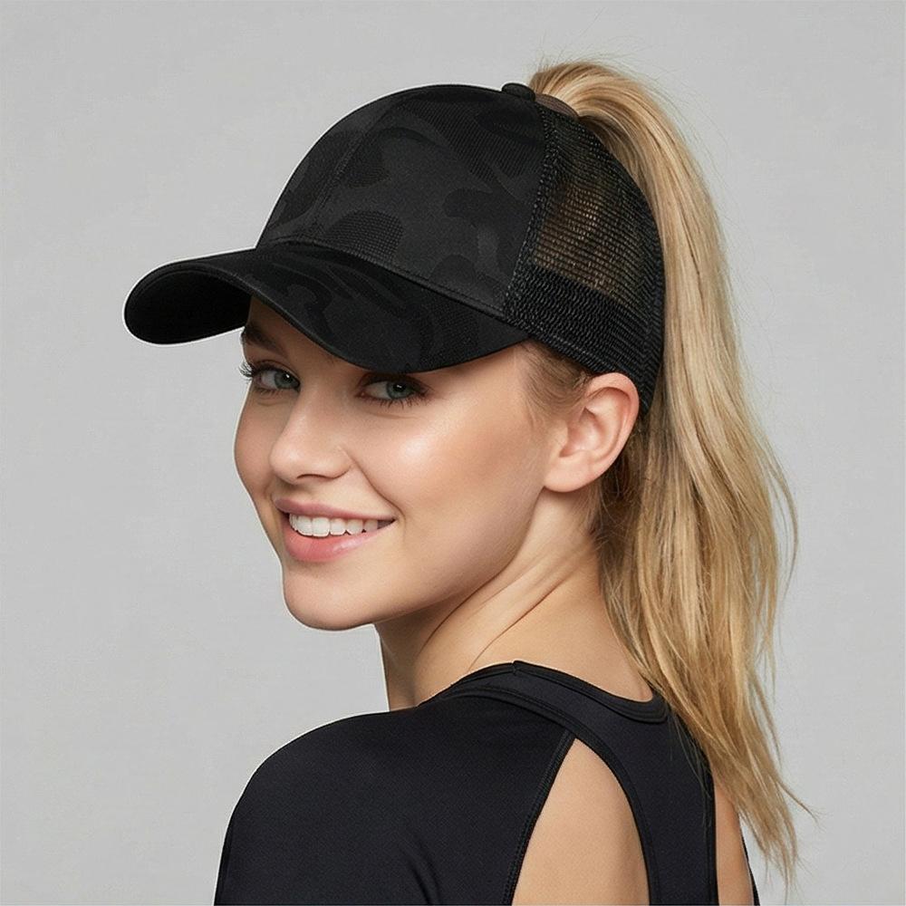 Summer camouflage baseball cap with loose ponytail ventilation mesh cap for outdoor sports, sun protection and shade.