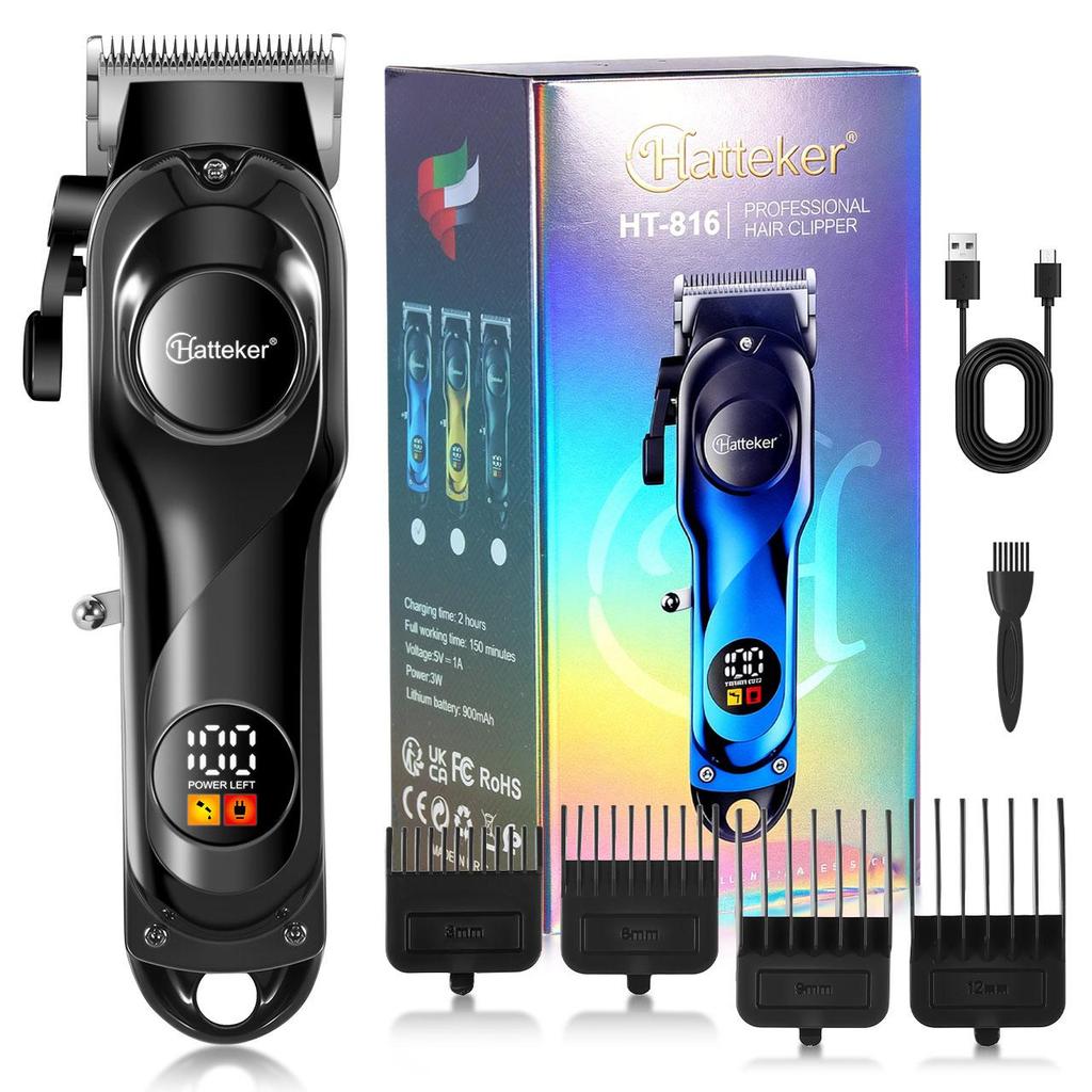 Hatteker Barbier-Haarschneider - 5100 U/min Starker Motor Haartrimmer mit Verstellbarer Klinge & USB-Aufladung