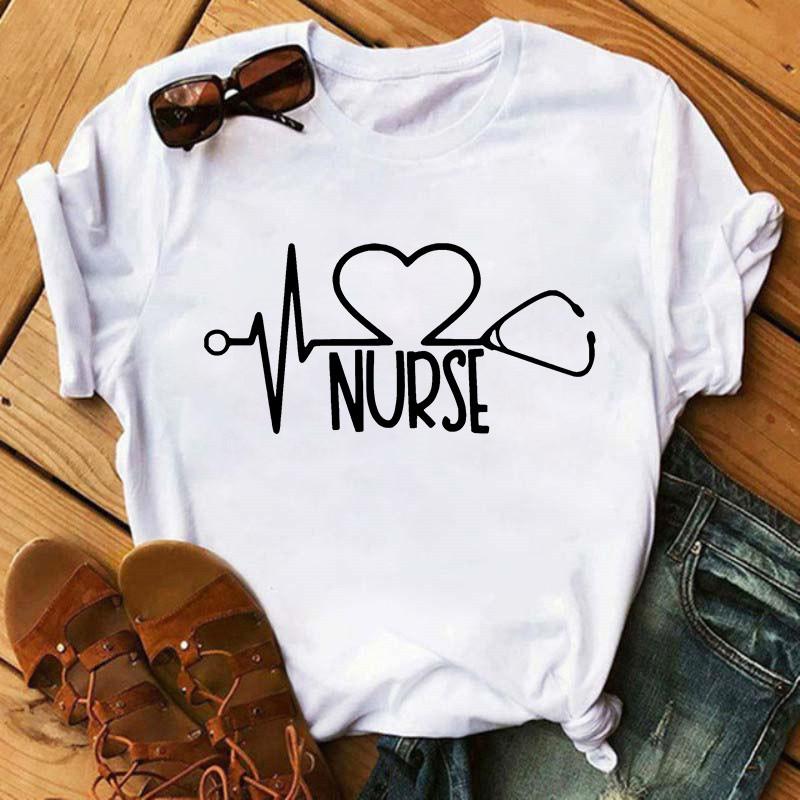 Summer Female T-Shirt Nurse Print Woman T-Shirt Casual Graphic T-Shirt Women's Harajuku Retro Top T-Shirt Women's Clothing