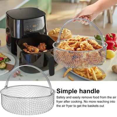 Air Fryer Mesh Basket Stainless Steel Air Fryer Steamer Basket With Handle Metal Air Fryer Crisper Basket For Home Kitchen